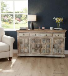 SOLID RECLAIMED TEAK WOOD CABINET SIDEBOARD W/ 3 DRAWERS & 4 DOORS