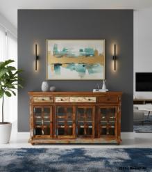 SOLID RECLAIMED TEAK WOOD SIDEBOARD CABINET W/ 3 DRAWERS & 4 DOORS