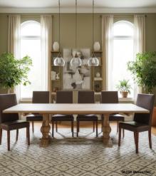 SOLID WOOD PEDESTAL DINING TABLE W/ EXTENSIONS