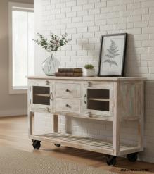 SOLID RECLAIMED TEAK WOOD SIDEBOARD W/  2 DRAWERS 2 DOORS & OPEN SHELF