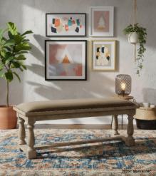 UPHOLSTERED SOLID WOOD & LEATHER BENCH
