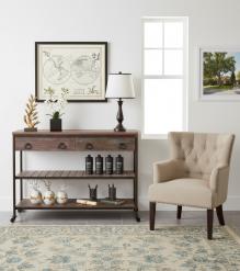 SOLID RECLAIMED TEAK WOOD & IRON 2 DRAWERS CONSOLE
