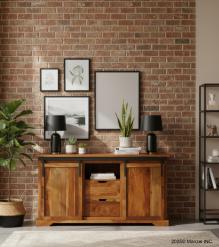 SOLID RECLAIMED TEAK WOOD MEDIA CENTER W/ SLIDING DOORS