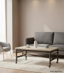 SOLID WOOD & IRON TROLLEY COFFEE TABLE