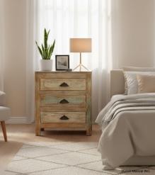 RECLAIMED WOOD 3 DRAWERS END TABLE / NIGHTSTAND 