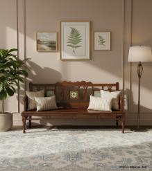 SOLID TEAK WOOD EMBELLISHED BENCH