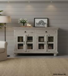SOLID WOOD & GLASS CABINET SIDEBOARD WITH 4 DOORS & 2 DRAWERS 