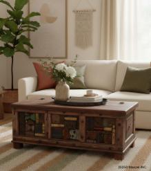 RECLAIMED WOOD STORAGE TRUNK W/ UNUSUAL INLAY