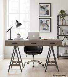 SOLID WOOD DESK W/ METAL BASE & 3 DRAWERS