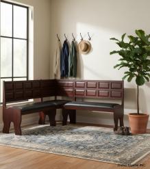 CORNER WOOD & LEATHER BENCH