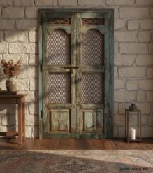 HAND CARVED SOLID WOOD & IRON DOOR