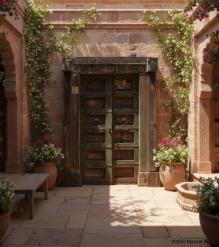 HAND CARVED DECORATIVE INDIAN DOOR & CASING