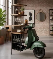 SOLID WOOD & IRON SCOOTER WINE RACK