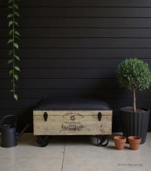 SOLID WOOD & LEATHER TRUNK ON WHEELS
