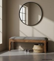 SOLID WOOD & CLOTH UPHOLSTERED BENCH