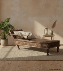 SOLID VINTAGE WOOD CHAISE LOUNGE CHAIR