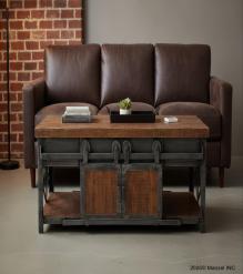 SOLID WOOD & IRON SLIDING 4 DOOR COFFEE TABLE