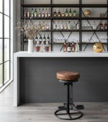 Round Iron & Leather Stool