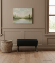LEATHER & WOOD UPHOLSTERED STOOL