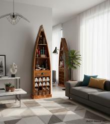 RECLAIMED WOOD BOAT NAUTICAL WINE RACK BOOKCASE W/ SHELVES