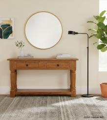 SOLID RECLAIMED TEAK WOOD CONSOLE WITH 2 DRAWERS & SHELF