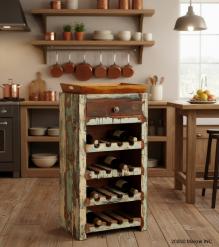 SOLID RECLAIMED TEAK WOOD WINE BAR W/ DRAWER & TRAY