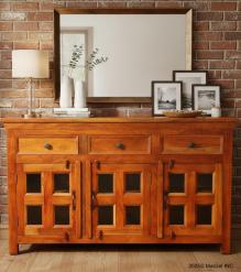SOLID RECLAIMED TEAK & GLASS 3 DOOR, 3 DRAWER  CABINET CONSOLE SIDEBOARD