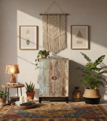 SOLID RECLAIMED TEAK WOOD & IRON LIQUOR + WINE CABINET