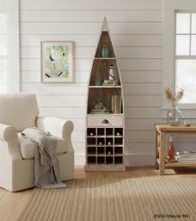 RECLAIMED WOOD BOAT NAUTICAL WINE RACK BOOKCASE W/ SHELVES