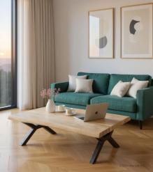 SOLID LIVE EDGE WOOD COFFEE TABLE W/ METAL BASE