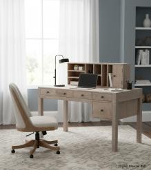 2 PIECE SOLID WOOD DESK W/ 5 DRAWERS + ORGANIZER