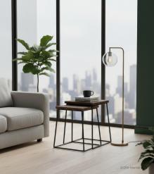 SET OF 2 WOOD & METAL END TABLES