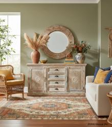 SOLID HAND CARVED RECLAIMED TEAK SIDEBOARD W/ 2 DOORS & 4 DRAWERS