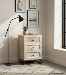 SOLID RECLAIMED TEAK  WOOD END TABLE NIGHTSTAND 3 DRAWERS