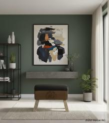 LEATHER, CLOTH & WOOD UPHOLSTERED BENCH