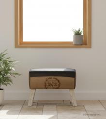 LEATHER, CLOTH & WOOD UPHOLSTERED BENCH