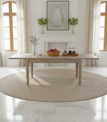 EXTENDABLE SOLID WOOD DINING TABLE W/ SELF-STORING EXTENSIONS