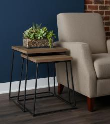 SET OF 2 SOLID WOOD & IRON END TABLES