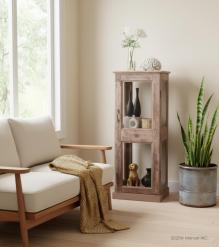 VINTAGE RECLAIMED TEAK & GLASS CABINET