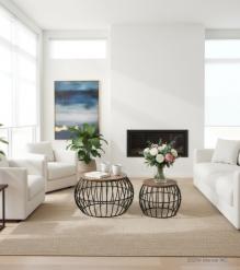 SET OF 2 SOLID WOOD & METAL COFFEE TABLE