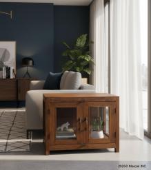 VINTAGE RECLAIMED TEAK & GLASS CABINET