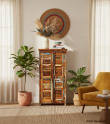 SOLID RECLAIMED TEAK WOOD 2 DOOR WARDROBE CABINET ARMOIRE