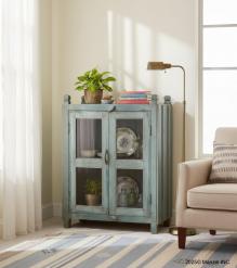 VINTAGE RECLAIMED TEAK & GLASS CABINET