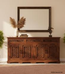 4 DOOR CARVED WOOD SIDEBOARD W/ DRAWERS
