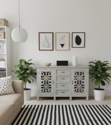 HAND CARVED SOLID WOOD SIDEBOARD W/ 2 DOORS & 4 DRAWERS