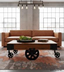 SOLID WOOD & IRON ROLLING CART COFFEE TABLE