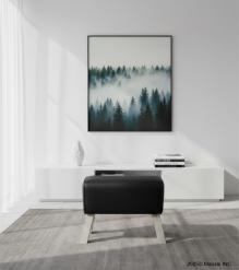 LEATHER & WOOD UPHOLSTERED BENCH STOOL