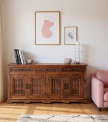 4 DOOR CARVED WOOD SIDEBOARD W/ DRAWERS