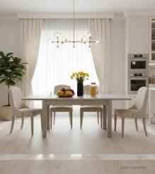 EXTENDABLE SOLID WOOD DINING TABLE W/ SELF-STORING EXTENSIONS