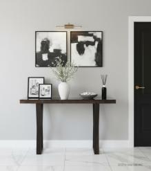 Solid Wood & Iron Console Table w/ Glass Top
